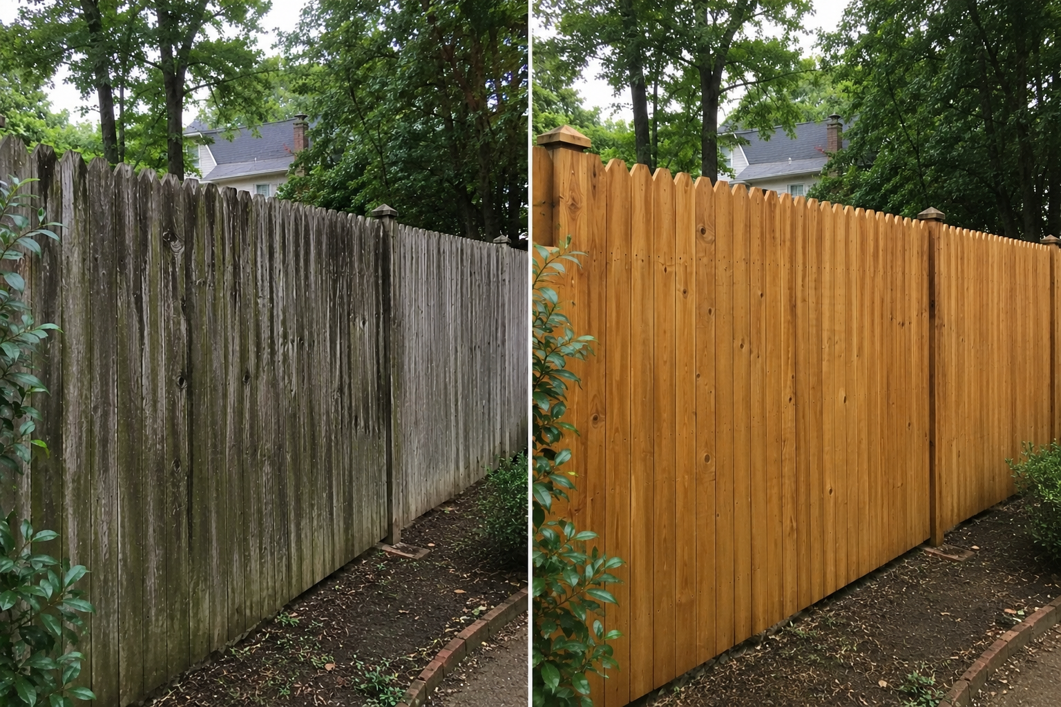 Before and after fence cleaning