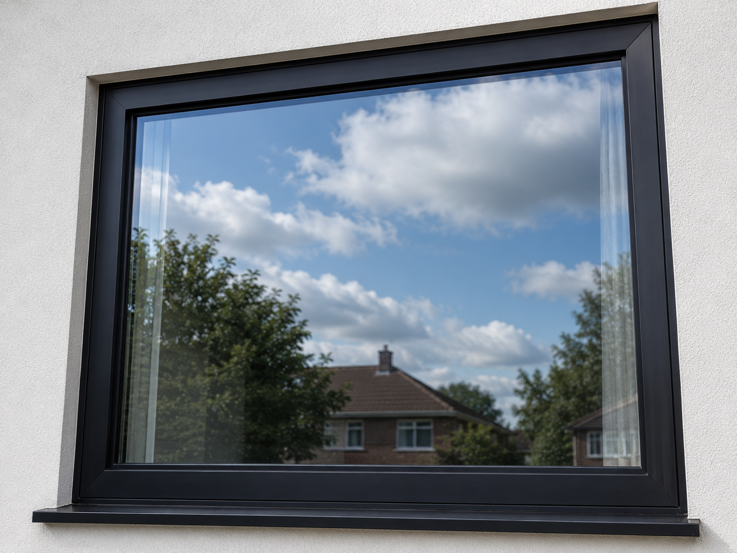 Clean window reflecting the sky